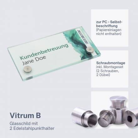 Tuerschild VITRUM B Glasschild Beschilderung fuer Buero 150 75 mm